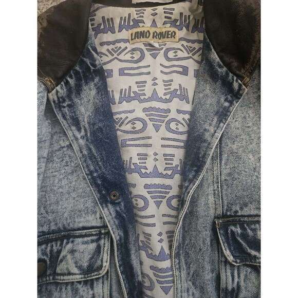 Land Rover Vintage Stone Wash Jean Jacket With Leather  Size L - Picture 6 of 9